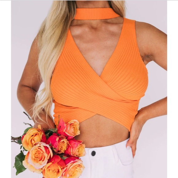 Tops - Orange Criss Cross Crop Top